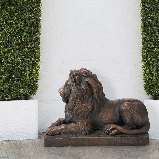 Glitzhome GH20388 Guardian Lion Garden Statue Outdoor Sculpture Decorative, Bronze, 21.75" L x 15.25" H