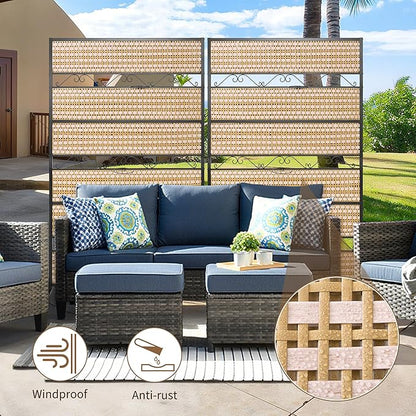73" H×45" W Rattan Outdoor Privacy Screen Freestanding for Patio, Balcony Metal Privacy Screen and Room Divider for Garden, Apartment, Deck(Beige, 1 Panel)