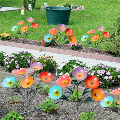Yaocom 2 Pack Metal Flowers for Outdoor, Decorative Garden Stakes Yard Art, Outdoor Spring Garden Stake Summer Decor Bouquet of Poppy Flower Rustic Handcrafted Items for Lawn Porch Fence(Colorful)
