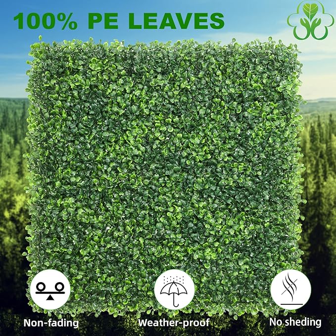 KASZOO 12 Pack 20"x20" Grass Wall Panels - Artificial Boxwood Panels for Greenery Wall Backdrop, Faux Greenery Grass Wall for Fence, Balcony, Patio, Home Decor, Outdoor Privacy Panels, 33 Sq. Ft.