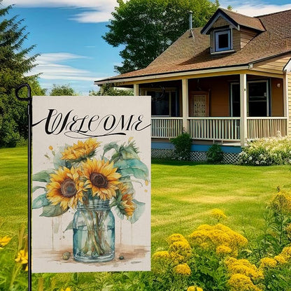 Summer Sunflower Garden Flag 12x18 Inch Double Sided Welcome Flower Vase Vertical Seasonal Yard Flags for Outdoor Yard Lawn Home Decoration