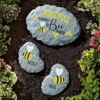 Let's Make Memories Personalized Reasons to Bee Happy Garden Stone - Garden Décor - Customized Garden Stone - Large Garden Stone - 10" Diameter