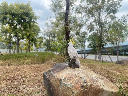 Decorative Parrot Garden Statue, Garden Decor Sculptures Statues Outdoor, Cockatoo Bird Tropical Indoor Desk Decor, Yellow White, 14.96 inches high