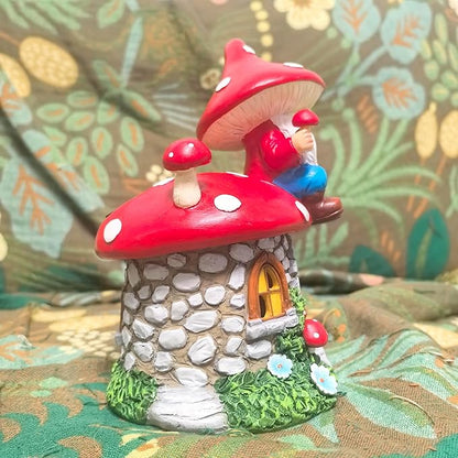 Solar Mushroom Gnomes Houses Figurine Lights, 8" Height Fairy Garden House LED Ornaments for Outside, Lighting Statue for Yard Patio Lawn Porch, Gardening Gifts for Women Mom Grandma