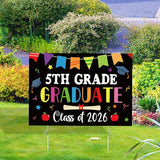 5th Grade Grad Yard Sign - Class of 2026 Fifth Grade Graduate Lawn Sign with Stake School Congrats Graduation Decors Colorful Waterproof Graduation Party Favors for Outdoor Garden Photo Booth Props