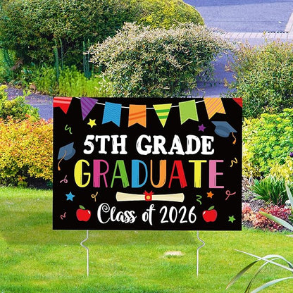5th Grade Grad Yard Sign - Class of 2026 Fifth Grade Graduate Lawn Sign with Stake School Congrats Graduation Decors Colorful Waterproof Graduation Party Favors for Outdoor Garden Photo Booth Props