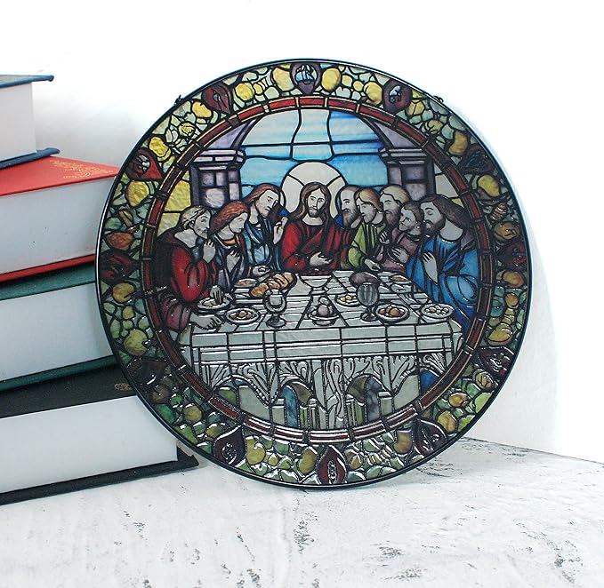 Last Supper Suncatcher Stained Glass - Originally Designed 7.8'' Picture for Dining Room | Last Supper Wall Decor for Last Supper Lovers Stained Glass Window Hanging Painted Glass