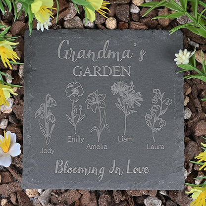 Personalized Garden Stone with Birth Month Flower Personalized Gifts for Grandma, Mom, Her, Women - Gifts for Mothers Day, Birthday, Christmas, Valentines - Birth Flower Garden Gift