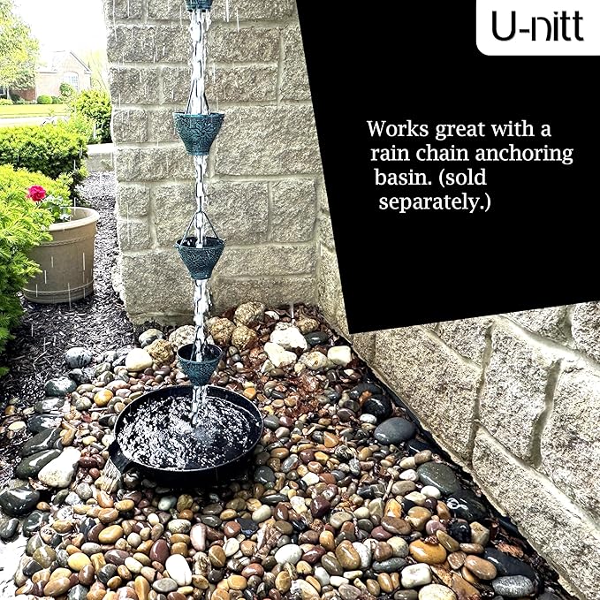 U-nitt Rain Chain Water Collection for Gutters Rainwater Catcher & Diverter, 8.5 FT Chains for Outside Garden, Sunflower Cups, Roof Downspout, Works with Heavy Rain, w/ Gutter Clip for Rainchains