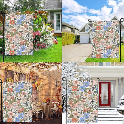 Hello Fall Garden Flags 12x18 Double Sided, Small Vintage Floral Yard Flag for Farmhouse Front Porch Lawn Outdoor Holiday Decor