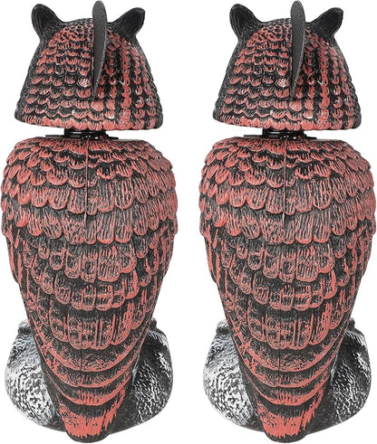 Hausse 2 Pack Fake Owl Decoys to Scare Birds Away, Rotating Head Plastic Owl Bird Deterrents, 10.6 Inch Height Bird Scarecrow Nature Enemy Horned Pest Repellent for Outdoor Garden Yard