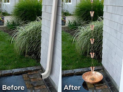 Fluted Flower Pure Copper 8.5 ft. Rain Chain by Good Directions
