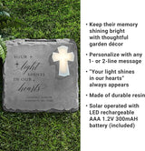 Let's Make Memories Personalized Memorial Garden Stone - Engraved Sympathy Garden Marker - Condolences - Solar Cross - Your Light Shines