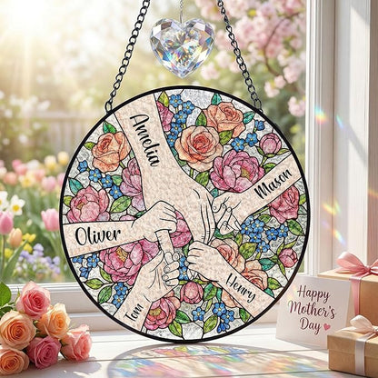 Personalized Mothers Day Stained Glass Gifts for Mom, Custom Name Windows Hanging, Suncatcher Ornament Decor Gift from Daugher Son Husband