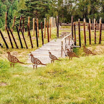 Metal Garden Decorative Statues Distinct Hen and Chicks Silhouette Design,Black Hollow-Cut Yard Art, Perfect Decor for Lawns Yard Gardens (Large, Quail)