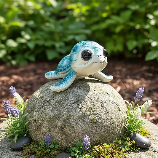 Turtle Statue Garden Decor - Blue Turtle Statue for Outdoor Garden Decor Outside Gardens Animal Statues for Home Courtyard Pond Backyard Patio Decoration Gift for Mother’s Day Women Birthday