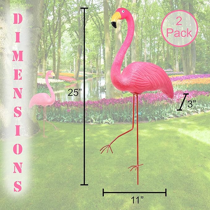 Galashield Pink Flamingo Yard Decorations Pack of 2 Flamingo Decor Ornaments for Outdoor Lawn and Garden
