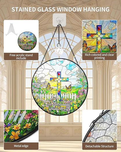 Christian Stained Glass Window Hanging Sun Catcher, Religious Faith for Mom or Grandma, Church Window Decor