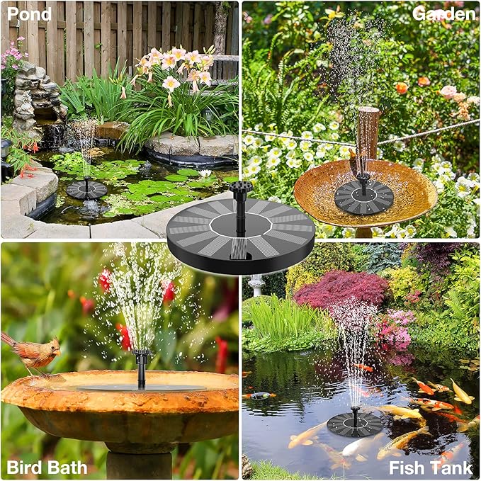 AISITIN Solar Bird Bath Fountain with 6 Nozzles, Solar Powered Floating Water Fountain Pump for Bird Bath, Pond, Pool, Garden, Fish Tank and Outdoor