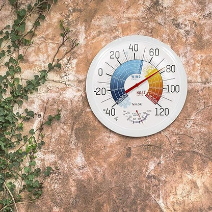 Taylor Wind Chill/Heat Index Thermometer & Hygrometer, Indoor Outdoor Wireless Thermometer with Easy to Read Large Numbers for Patio, Pool, and Indoor Areas, 13.25-inch