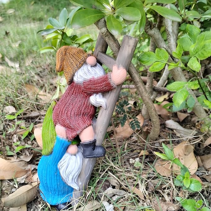 Climbing Ladder Gnomes Tree Faces Decor for Yard Cute Gnome Garden Statue Art Resin Dwarf Sculpture Outdoor Decoration Ornaments