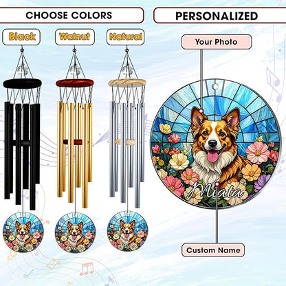 Personalized Pet Memorial Wind Chimes, Sympathy Gift for Loss of Dog Cat Lovers, Custom Photo Crystal Memory Ornament, Pet Remembrance Keepsake, Memorial Windchimes for Grandma Mom Garden Décor