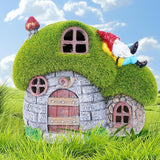 ILLUMINEW House Garden Statues with Solar Lights, LED Cute Flocked Fairy House with Gnomes Garden Figurine, Outdoor Patio Yard Lawn Decorations Gift
