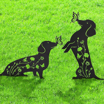 Ouddy Mode 2 Packs Dachshund Garden Decor for Outside, Gardening Dachshund Gifts for Women/Men/Mom/Grandma, Metal Decorative Garden Stakes for Outdoor Lawn Statues Yard Art