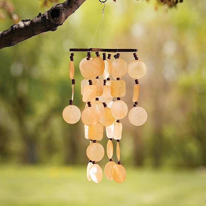 Woodstock Wind Chimes for Outside, Outdoor Decor, Garden and Patio Decor, Summer Marigold Capiz Wind Chime, 21'' (C207)