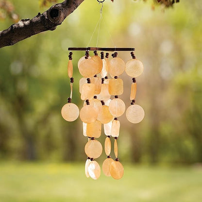 Woodstock Wind Chimes for Outside, Outdoor Decor, Garden and Patio Decor, Summer Marigold Capiz Wind Chime, 21'' (C207)