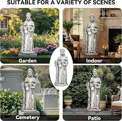 St Francis Garden Statue, 31" Saint Francis Catholic Outdoor Statues, Large Religious Christian Sculpture Deor for Prayer and Meditation, Patron Saint of Animals Patio in Durable MGO Stone