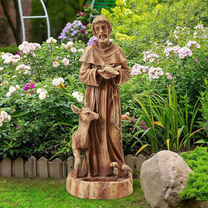 St Francis Garden Statue Outdoor All-Weather, 25" H Religious Saint Francis of Assisi Catholic Statue with Bird Feeder for Patio Yard Home Decor