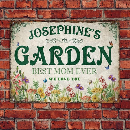 Custom Garden Signs Personalized Metal Tin Sign for Women, Retro Hummingbird Metal Sign for Outdoor, Patio, Yard Home Decor Gift for Mothers Day, Grandmas, and Gardening Lovers (For MOM 03)