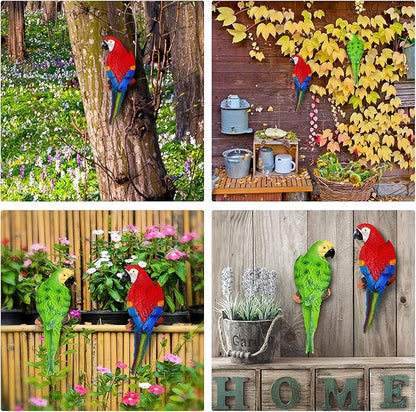 Jetec Parrot Decor Outdoor Tiki Bar Decor Large Realistic Parrot Statues Outside Lifelike Bird Sculptures Garden Patio Yard Lawn Figurines for Tropical Animal Tree Wall(2 Pcs,Green, Red)