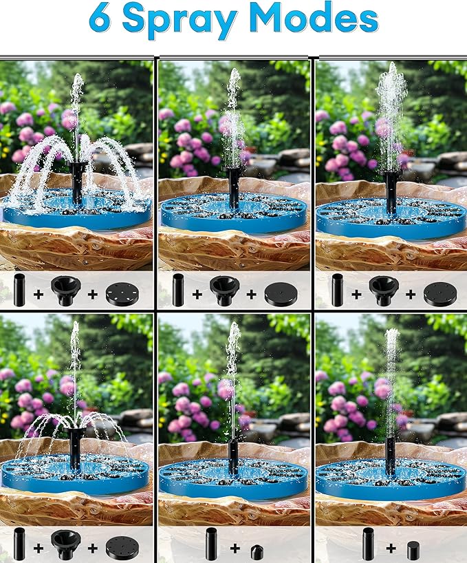 2.5W Solar Bird Bath Fountain – Upgraded Solar Pond Fountain with 6 Nozzles,Solar Fountain for Bird Bath, Pond, Garden Decor (Blue)