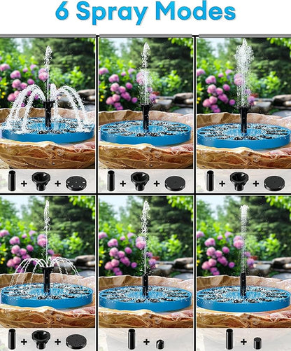 2.5W Solar Bird Bath Fountain – Upgraded Solar Pond Fountain with 6 Nozzles,Solar Fountain for Bird Bath, Pond, Garden Decor (Blue)