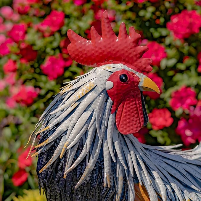 Zaer Ltd. 2.3 Ft. Tall Fancy Ornate Metal Rooster Statue Decorations (Brooks)
