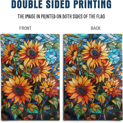 Fall Sunflower Garden Flag Autumn House Flags 28x40 Double Sided Large Thanksgiving Outdoor Flag for Outside Stained Glass Floral Yard Flags Fall Porch Lawn Flags Decorative