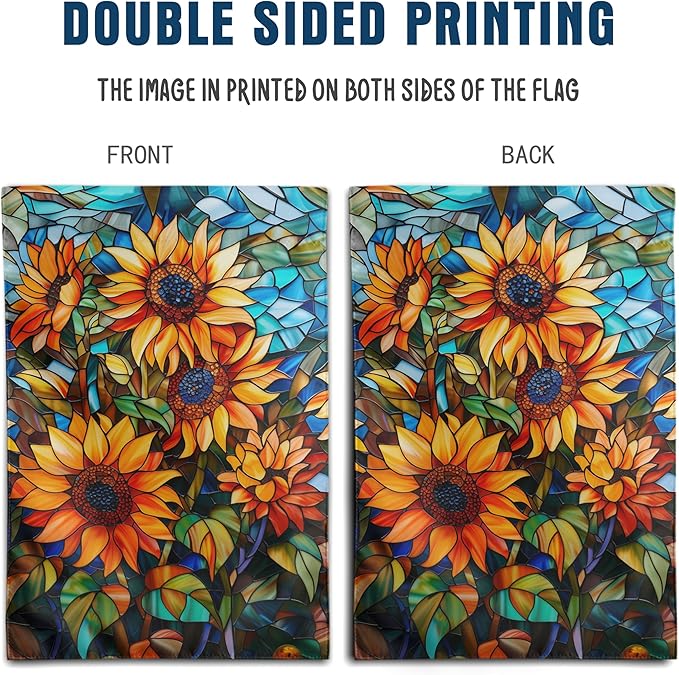 Fall Sunflower Garden Flag 12x18 Double Sided Small Autumn Flags for Outside Thanksgiving Outdoor Flag Stained Glass Floral Yard Flags Fall Porch Lawn Flags Decorative