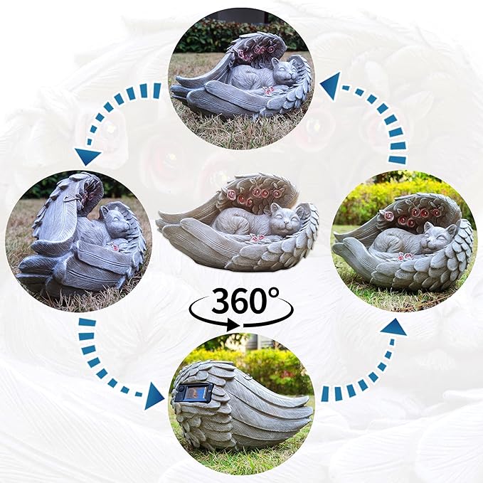 Solar Cat Garden Statue Decor for Outside, Cat Lover Gifts with Wings and 7 LED Lights for Outdoor,Sol Garden and Patio Decor for Yard, Unique Birthday House Warming Gifts for Mom
