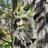 9.8" Whimsical Tree Face Sculpture, Garden Peeker Statue, Outdoor Trunk Tree Huggers Art, Landscape Accent Ornament, Hanging Fairy Elve Figurine for Yard Art, Trees Decor Wall Mounted Statues