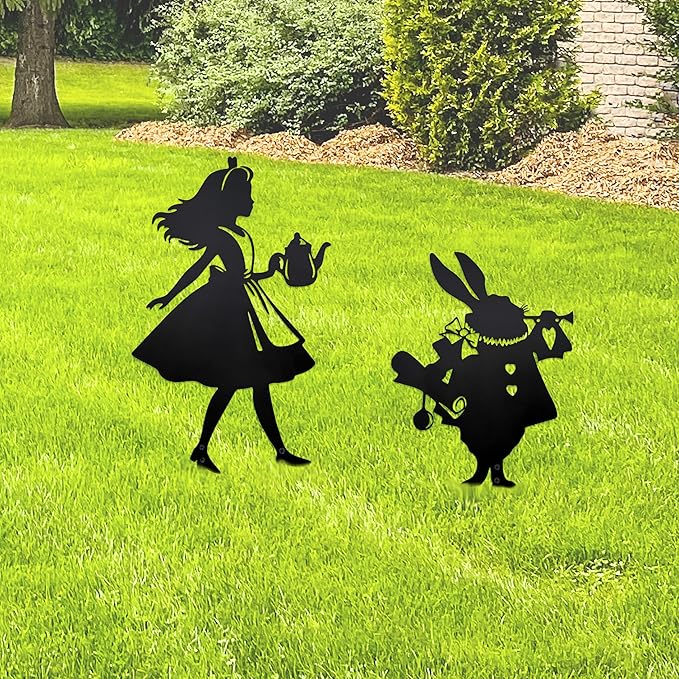 Alice Garden Decor Wonderland Metal Garden Stake, Alice Outdoor Yard Decor for Lawn and Garden, Fantasy Alice Garden Statue Accent, Whimsical Outdoor Decor Gift Unique Gifts for Women & Alice Lovers