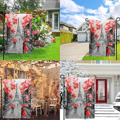 Eiffel Tower Garden Flags,Autumn Garden Flag for Outside/Outdoor Double Sided Hanging Decorations 12x18 Inch
