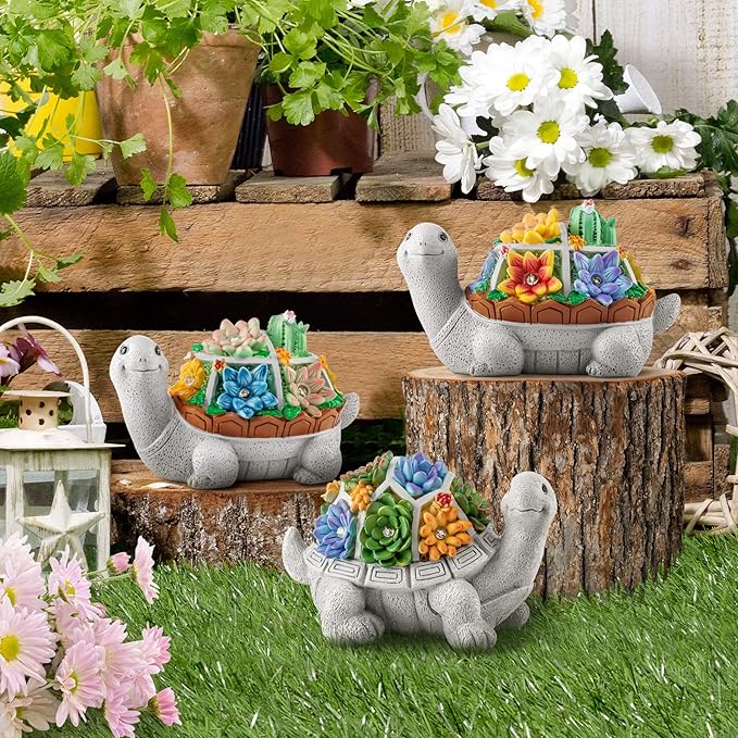 LESES Garden Statues, Turtle Solar Garden Outdoor Statues Lawn Ornaments with Cactus & LED Lights, Tortoise Figurines Outdoor Clearance Funny Decorations for Patio Balcony