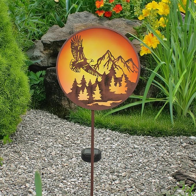 Red Carpet Studios Outdoor Light Sculpture - Solar Powered LED Lighted Wildlife Silhouette Garden Stake, 33.5" Tall, Eagle