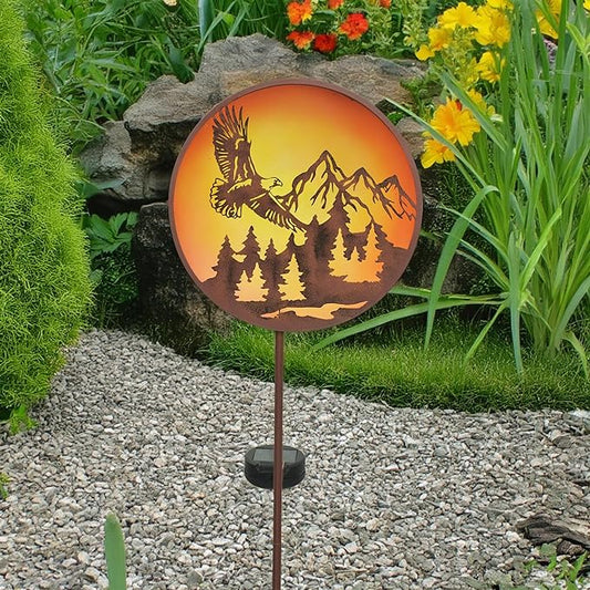 Red Carpet Studios Outdoor Light Sculpture - Solar Powered LED Lighted Wildlife Silhouette Garden Stake, 33.5" Tall, Eagle