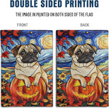 Stained Glass Pug Fall Garden Flag Halloween Pumpkin Yard Signs Autumn Sunflower Thanksgiving Banner for Outside 12x18 Double Sided Small Dog Outdoor Decorative
