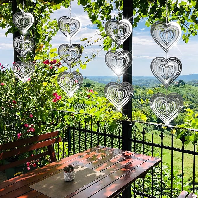 Bird Scare Discs Set Reflective Wind Spinners Outdoor Decor 3D Metal Bird Reflectors Devices Deterrents to Keep Woodpecker Pigeon Away from House Window Outside Patio Yard Porch Fruit Trees