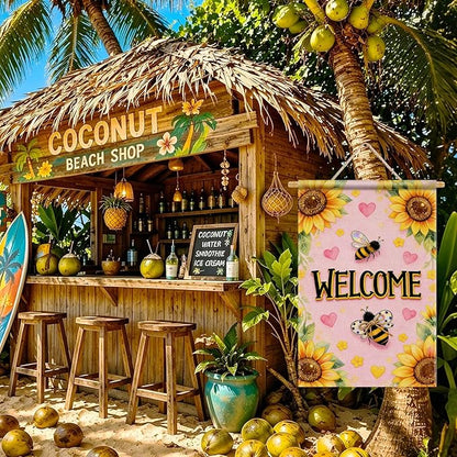 IVN Spring Summer Garden Flag 12x18 Inch – Welcome Sunflower Bee Outdoor Flag, Double Sided Burlap Farmhouse Yard Flag for Porch Lawn Patio Seasonal Home Decor