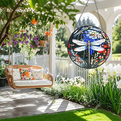 Stained Glass Window Hanging - Dragonfly Suncatcher for Door Terrace Garden Kitchen Home Decor, Sun Catchers Decoration for Christmas, Mother's Day and Birthday Gifts for Women, Men, and Mom 6.3 in